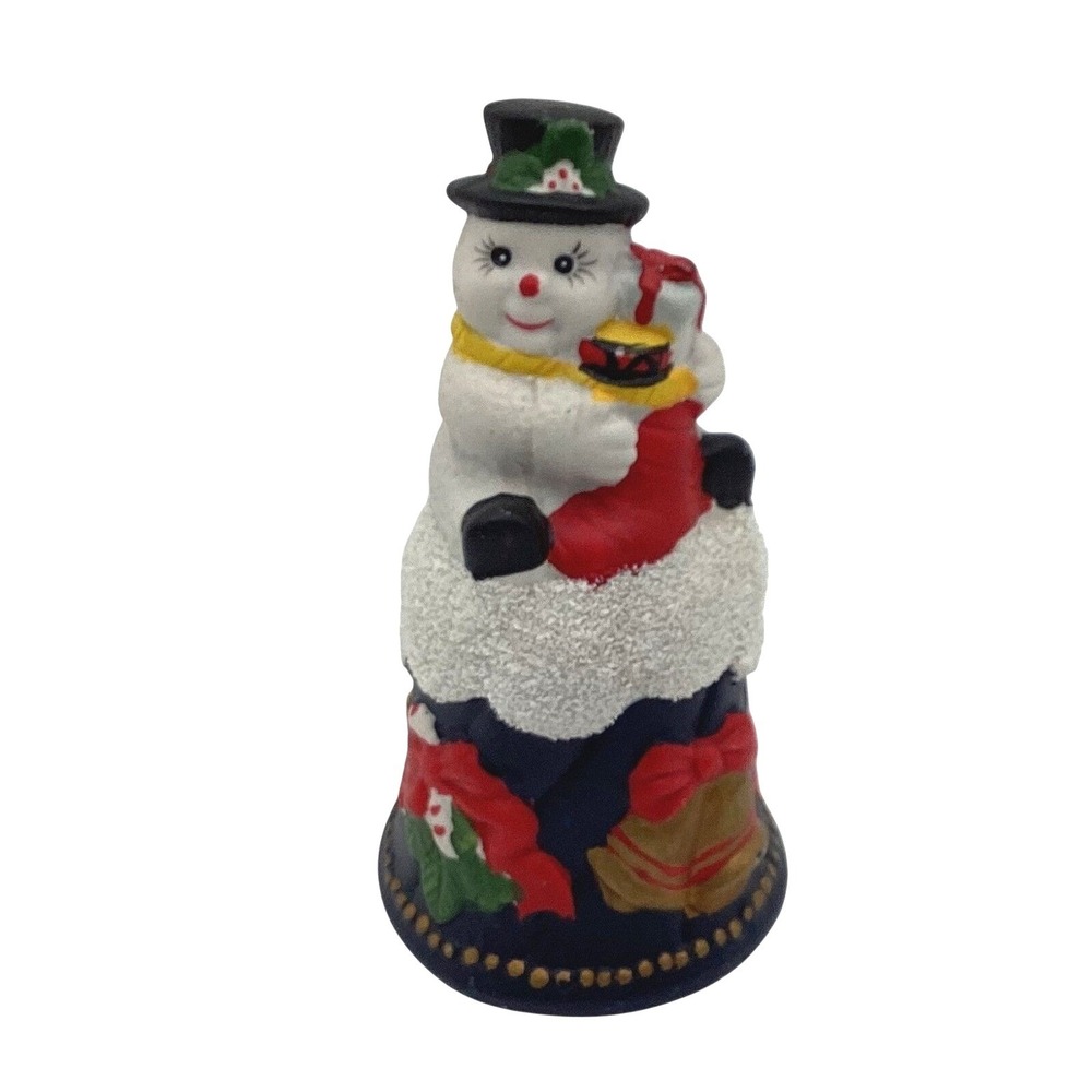 Vintage Ceramic Christmas Snowman‎ Bell Holiday Decor Festive Gift Home Accent